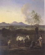 Karel Dujardin The Pasture Horses Cows and Sheep in a Meadow with Trees (mk05) USA oil painting artist
